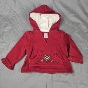 Gymboree Infant Girls 12-18 mos Red Hoodie Heart Embroidery Sherpa Lined Hood